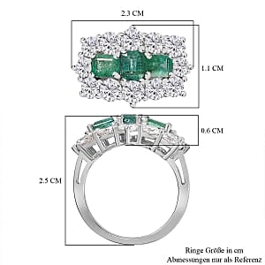 AAA Emerald and Multi Gemstone 3.71 ctw Ring in Rhodium Over Sterling Silver (Size 10.0) (5.29 g)