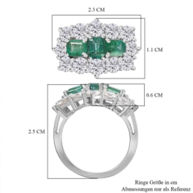 AAA Emerald and Moissanite 3.71 ctw Ring in Rhodium Over Sterling Silver (Size 10.0) (5.29 g)