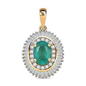 AAA Emerald and White Diamond 1.05 ctw Pendant in 14K Yellow Gold