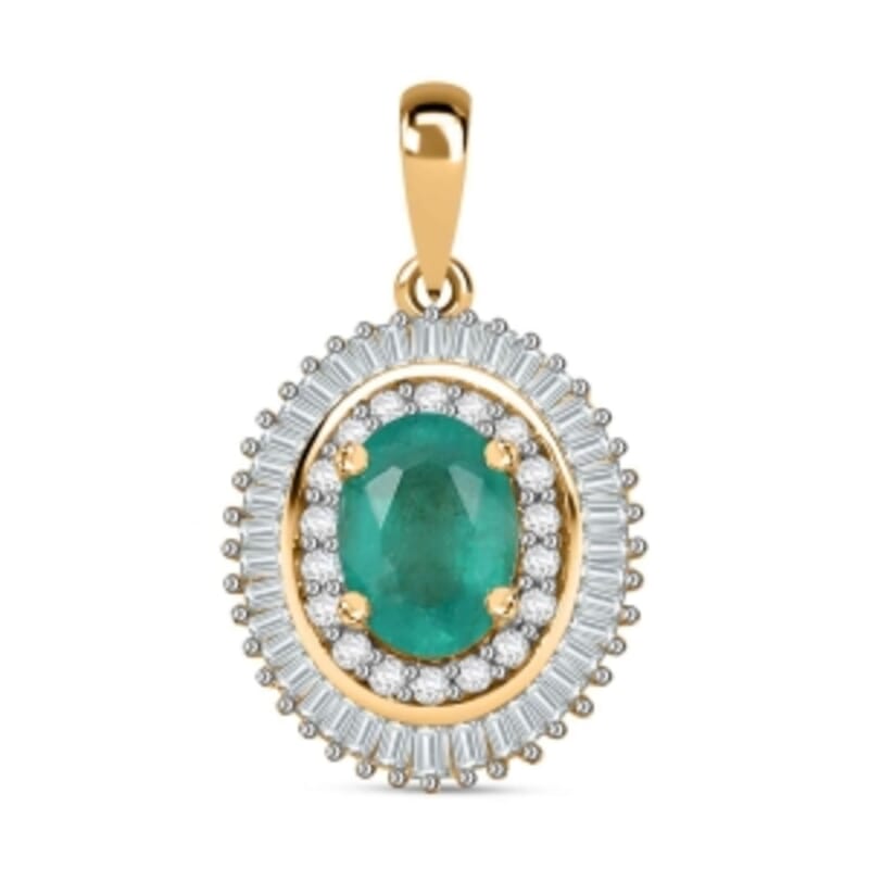 AAA Emerald and White Diamond 1.05 ctw Pendant in 14K Yellow Gold