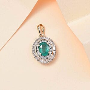 AAA Emerald and White Diamond 1.05 ctw Pendant in 14K Yellow Gold