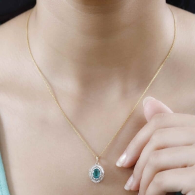 AAA Emerald and White Diamond 1.05 ctw Pendant in 14K Yellow Gold
