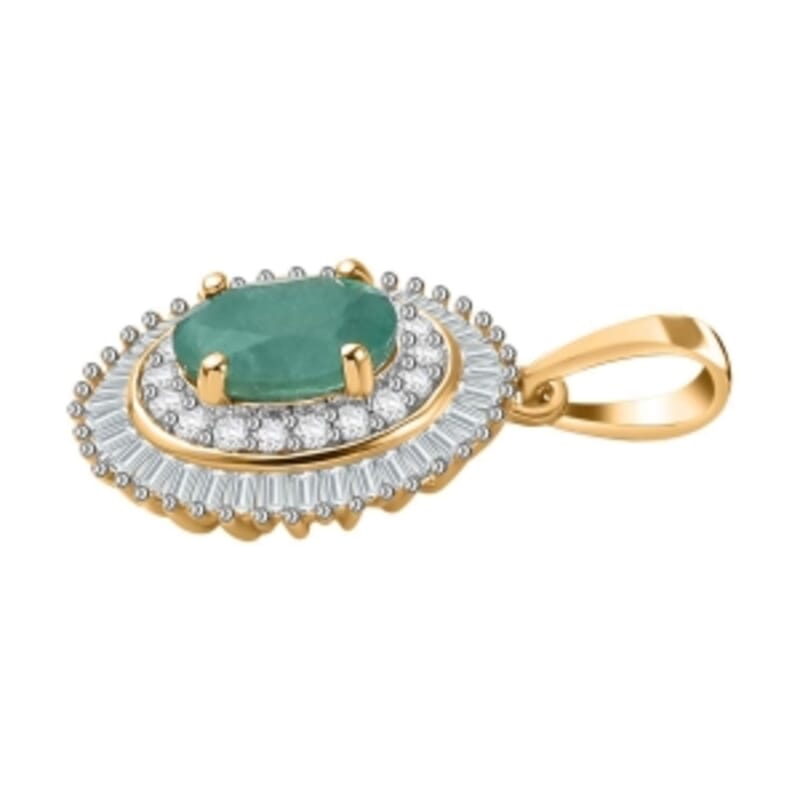 AAA Emerald and White Diamond 1.05 ctw Pendant in 14K Yellow Gold