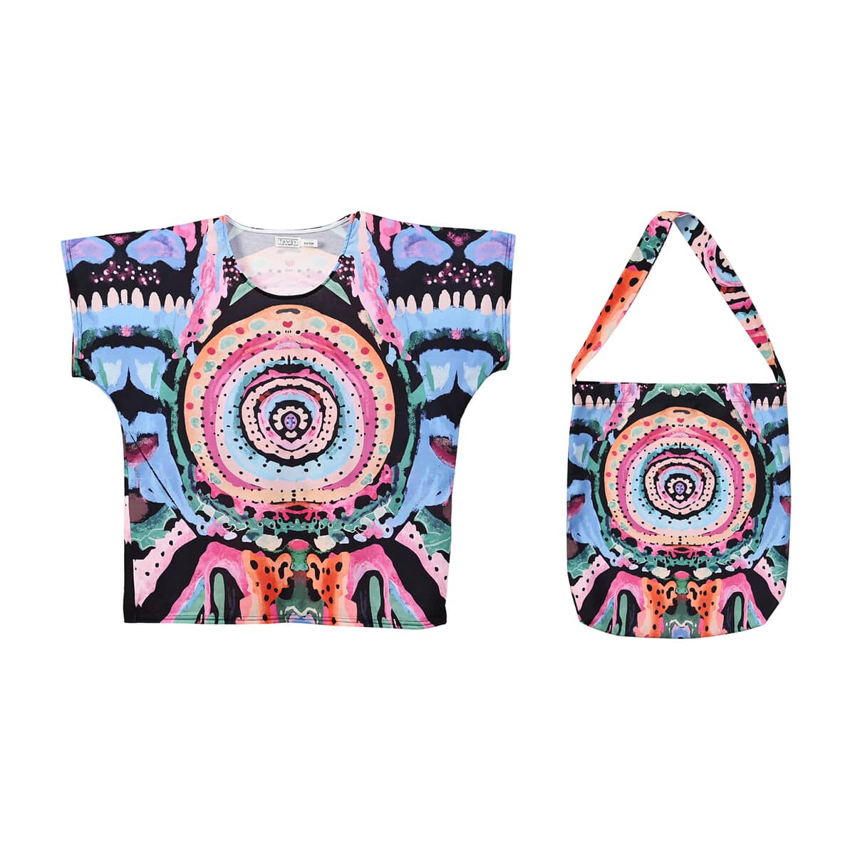 Tamsy Colorful Circle Knit Shirt with Canvas Bag - One Size Missy image number 0