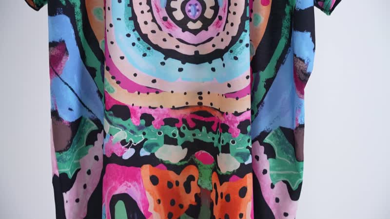 Tamsy Colorful Circle Knit Shirt with Canvas Bag - One Size Fits Most
