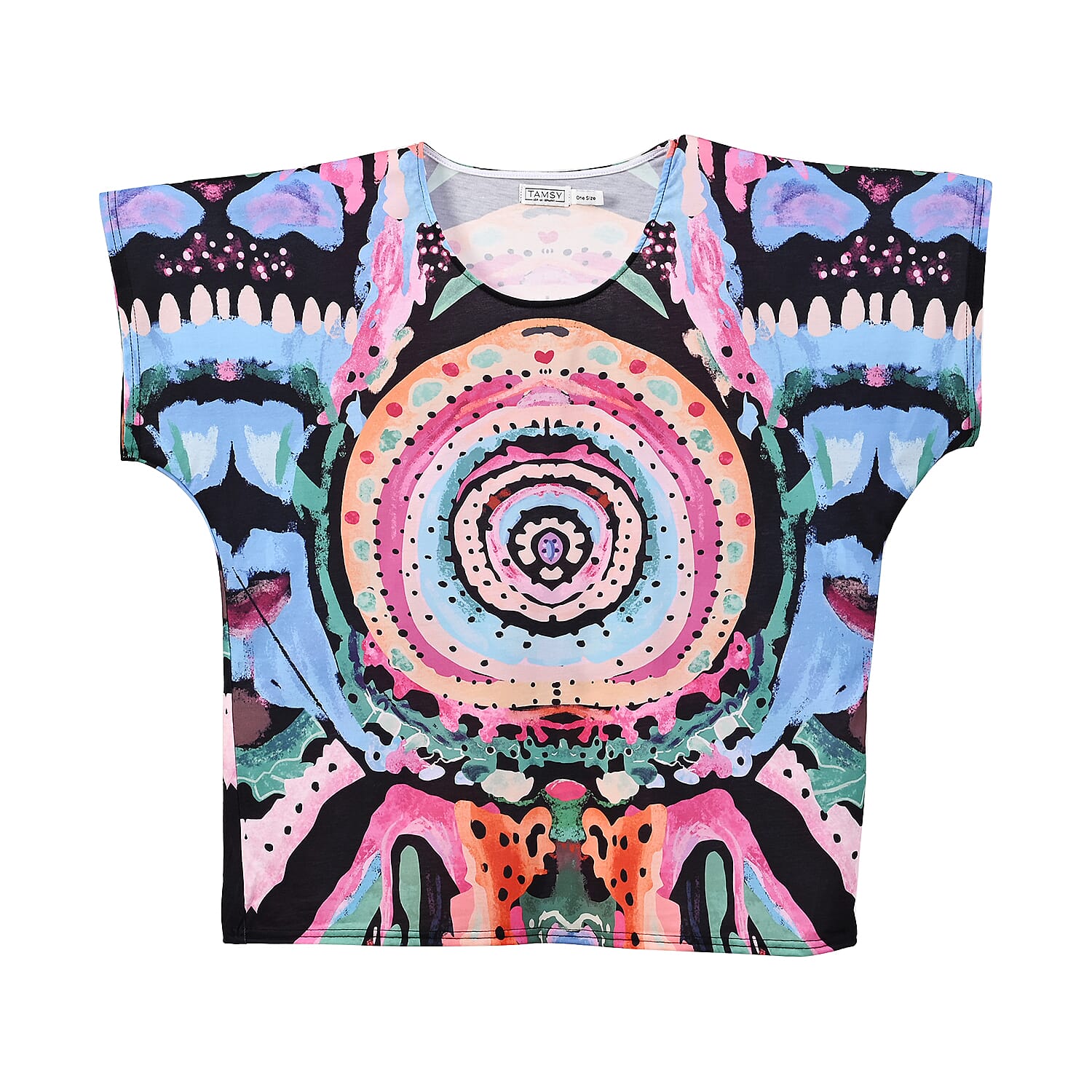 Tamsy Colorful Circle Knit Shirt with Canvas Bag - One Size Missy