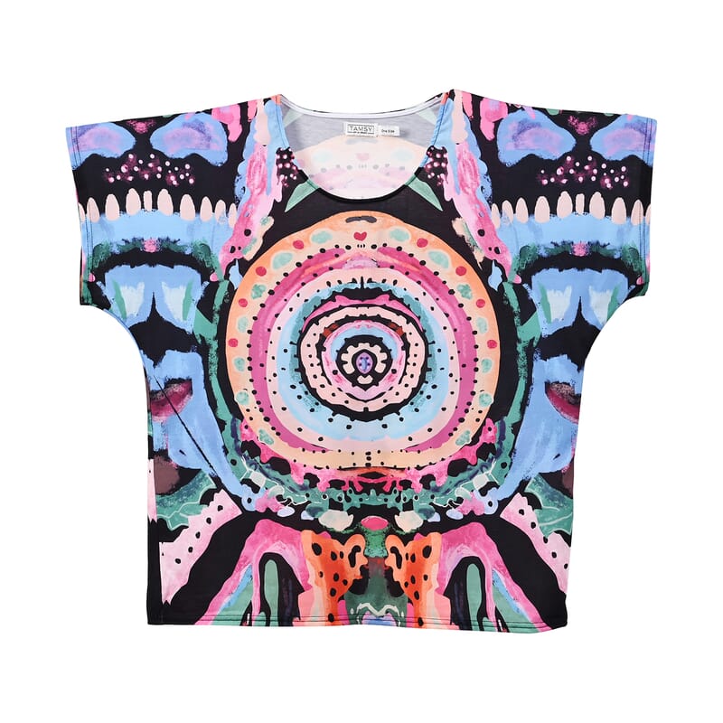 Tamsy Colorful Circle Knit Shirt with Canvas Bag - One Size Missy
