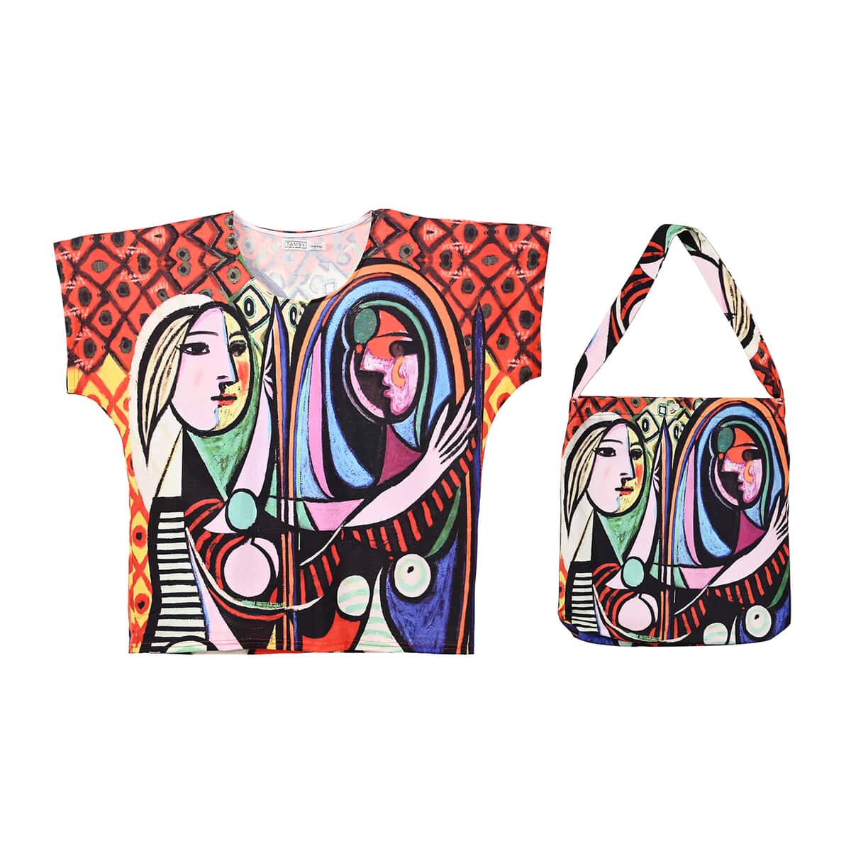 Tamsy Multi Faces Style Knit Shirt with Canvas Bag - One Size Missy image number 0