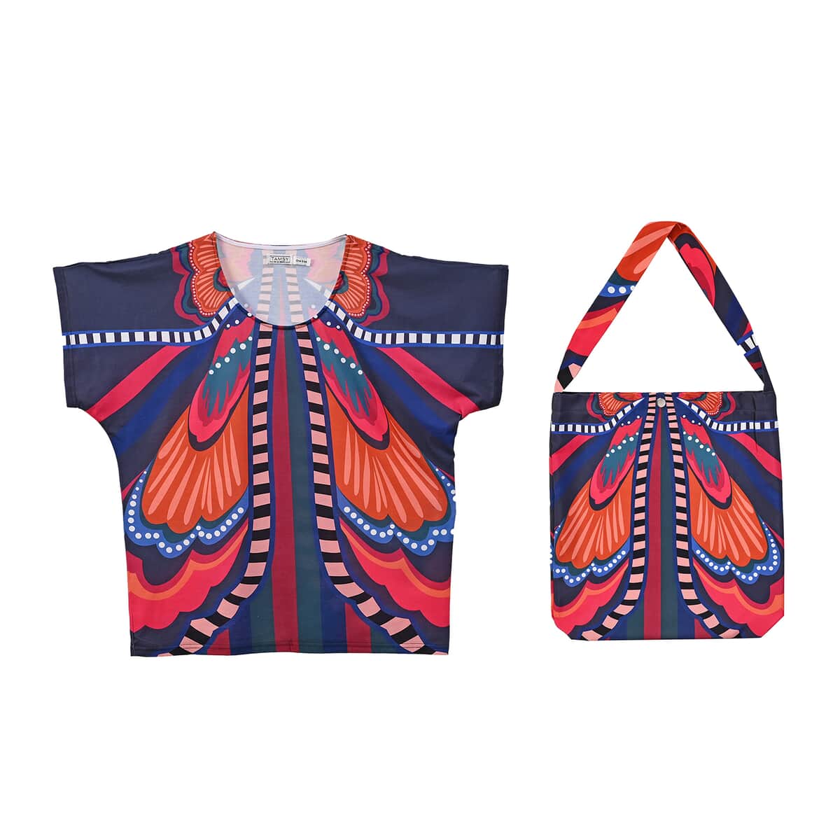 Tamsy Multi Butterfly Knit Shirt with Canvas Bag - One Size Missy image number 0