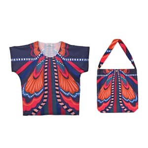 Tamsy Multi Butterfly Knit Shirt with Canvas Bag - One Size Missy