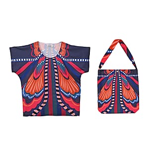 Tamsy Multi Butterfly Knit Shirt with Canvas Bag - One Size Plus