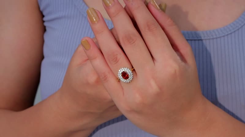 Brazilian Cherry Citrine, White Zircon Double Halo Ring in Vermeil YG Over Sterling Silver (Size 10.0) 2.00 ctw