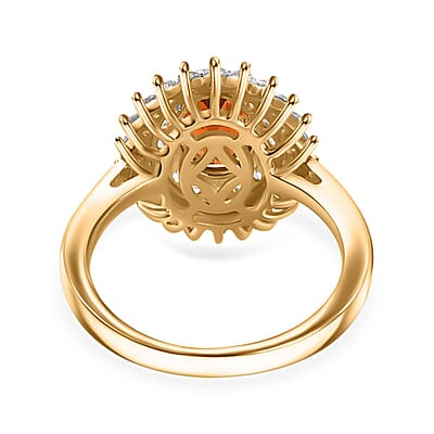 Brazilian Cherry Citrine and White Zircon Double Halo Ring in Vermeil Yellow Gold Over Sterling Silver (Size 10.0) 2.00 ctw