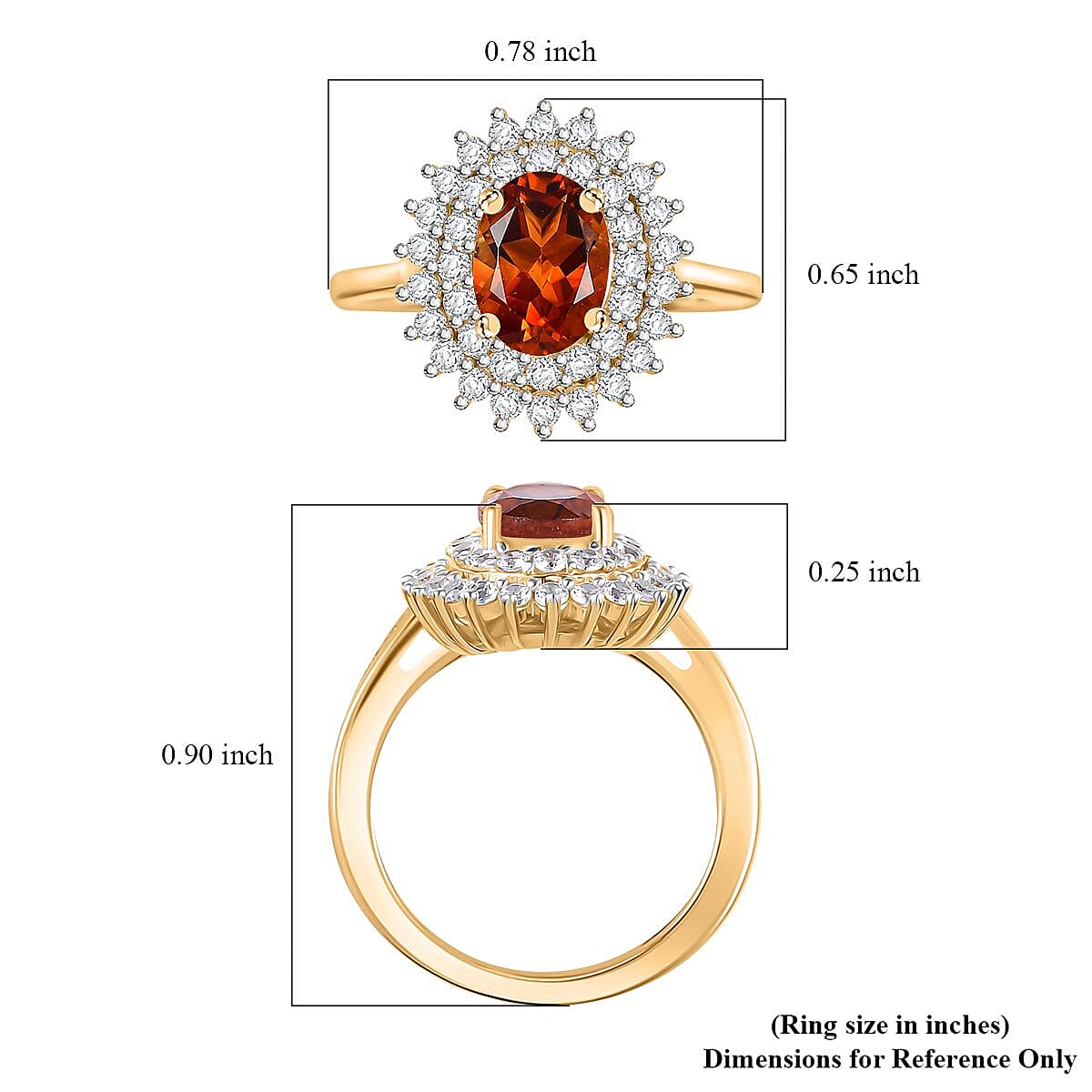 Brazilian Cherry Citrine and White Zircon Double Halo Ring in Vermeil Yellow Gold Over Sterling Silver (Size 10.0) 2.00 ctw