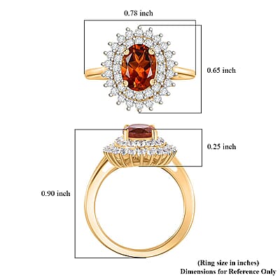 Brazilian Cherry Citrine and White Zircon Double Halo Ring in Vermeil Yellow Gold Over Sterling Silver (Size 10.0) 2.00 ctw