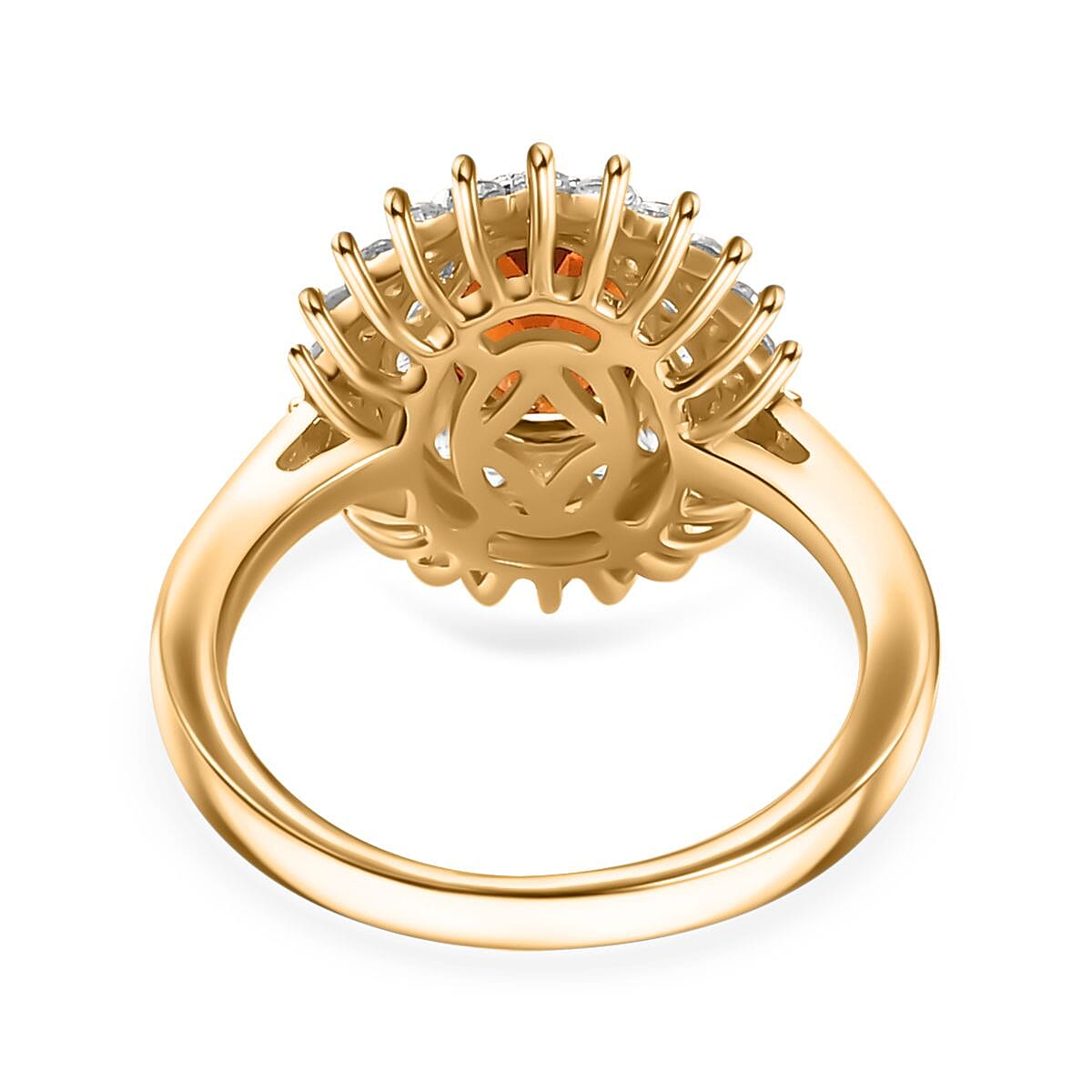 Brazilian Cherry Citrine and White Zircon Double Halo Ring in Vermeil Yellow Gold Over Sterling Silver (Size 6.0) 2.00 ctw image number 4