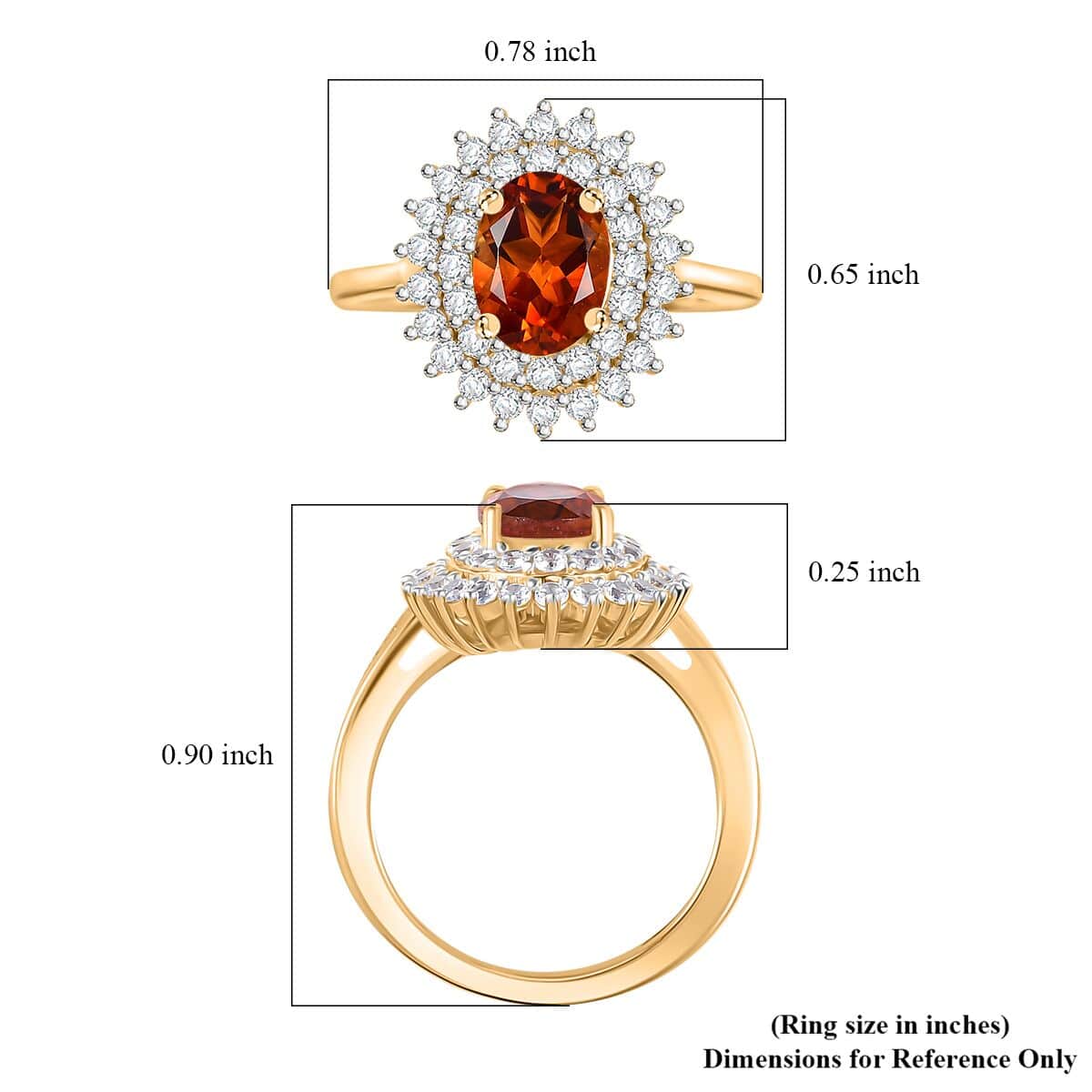 Brazilian Cherry Citrine and White Zircon Double Halo Ring in Vermeil Yellow Gold Over Sterling Silver (Size 9.0) 2.00 ctw image number 5