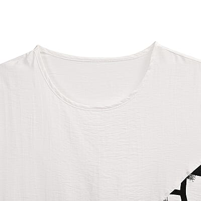 White Square Pattern Round Neck Top - One Size Fits Most