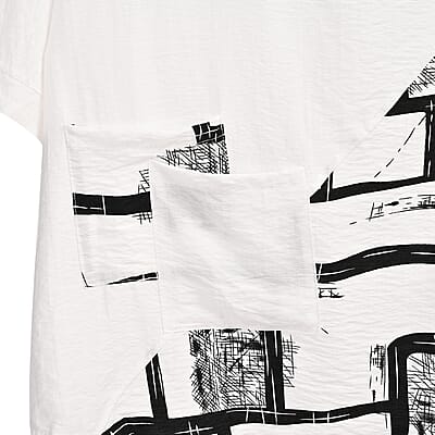 White Square Pattern Round Neck Top - One Size Fits Most