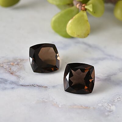 Set of 2 AA Brazilian Smoky Quartz (Cush 11x11 mm) 10.40 ctw
