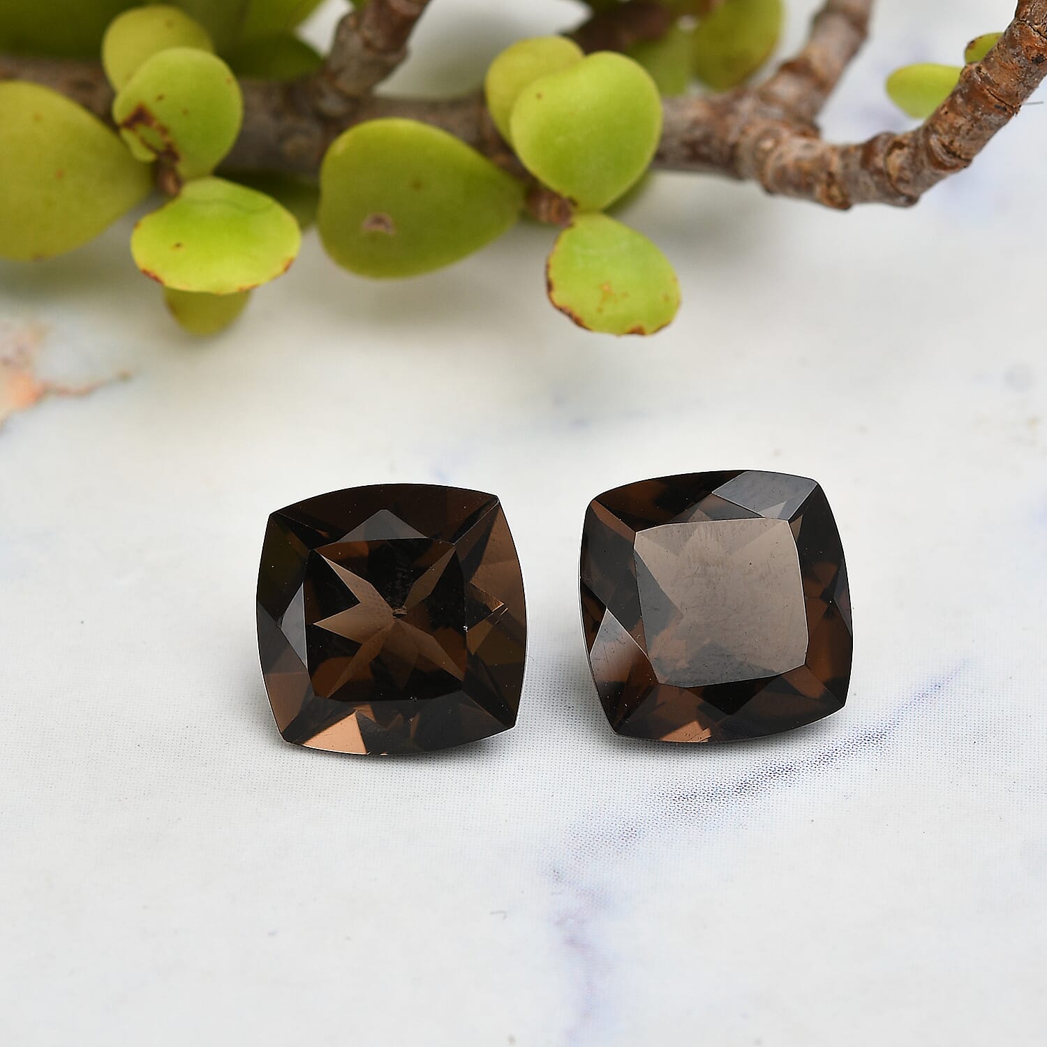 Set of 2 AA Brazilian Smoky Quartz (Cush 12x12 mm) 13.25 ctw