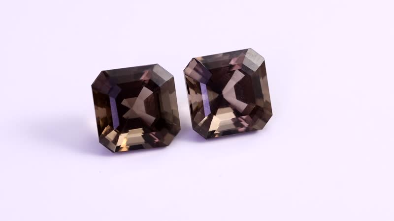 Set of 2 Asscher Cut AA Brazilian Smoky Quartz (Oct 12x12 mm) 14.48 ctw