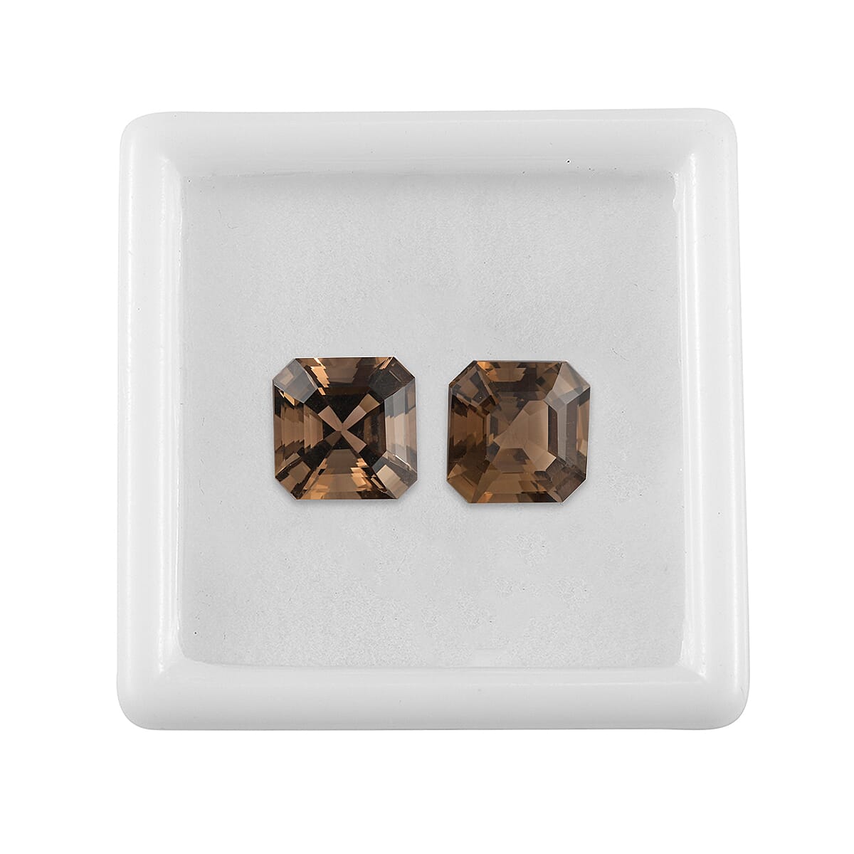 Set of 2 Asscher Cut AA Brazilian Smoky Quartz (Oct 12x12 mm) 14.48 ctw
