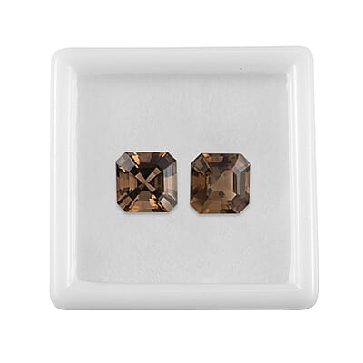 Set of 2 Asscher Cut AA Brazilian Smoky Quartz (Oct 12x12 mm) 14.48 ctw