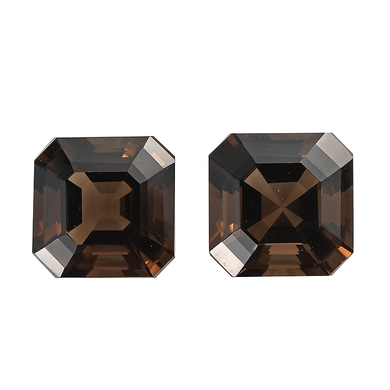 Set of 2 Asscher Cut AAA Brazilian Smoky Quartz (Oct 12x12 mm) 13.60 ctw