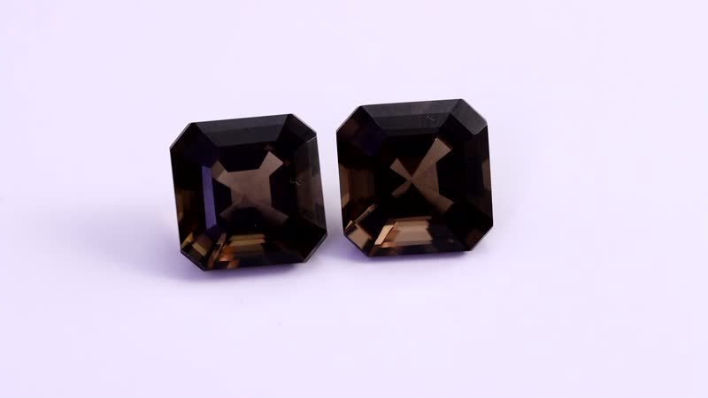 Set of 2 Asscher Cut AAA Brazilian Smoky Quartz (Oct 12x12 mm) 13.60 ctw