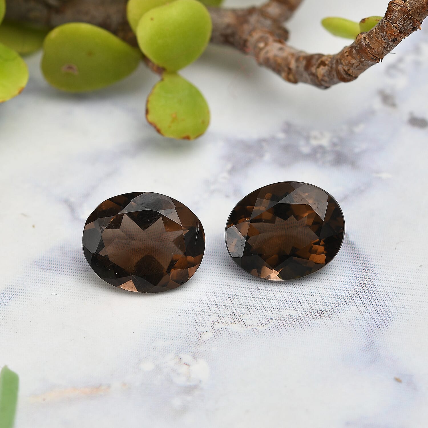 Set of 2 Brazilian Smoky Quartz (Ovl 11x9 mm) 5.96 ctw