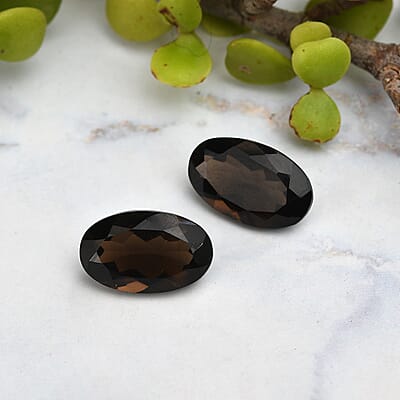 Set of 2 AA Brazilian Smoky Quartz (Ovl 16x10 mm) 12.47 ctw Loose gemstone