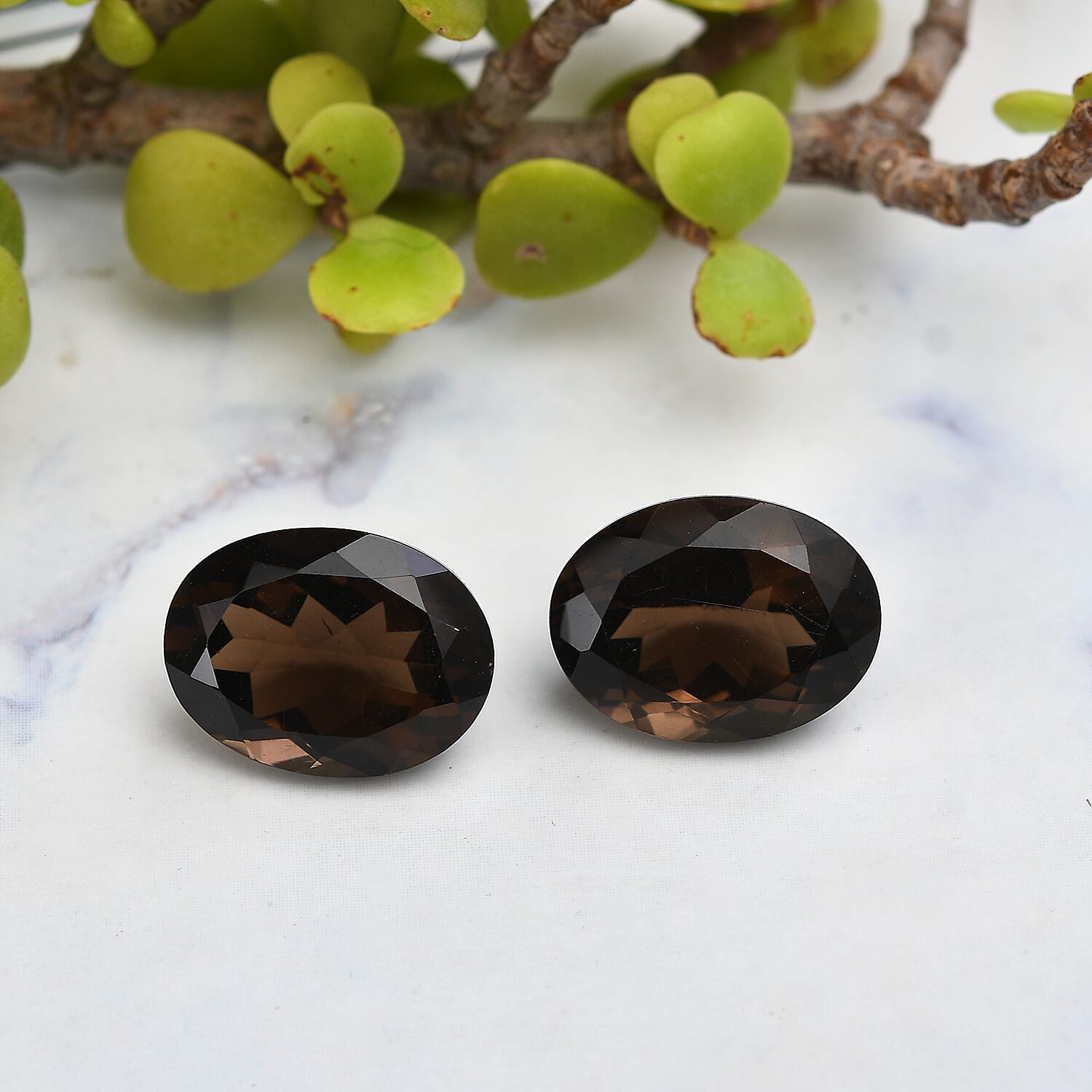 Set of 2 AA Brazilian Smoky Quartz (Ovl 16x12 mm) 15.72 ctw