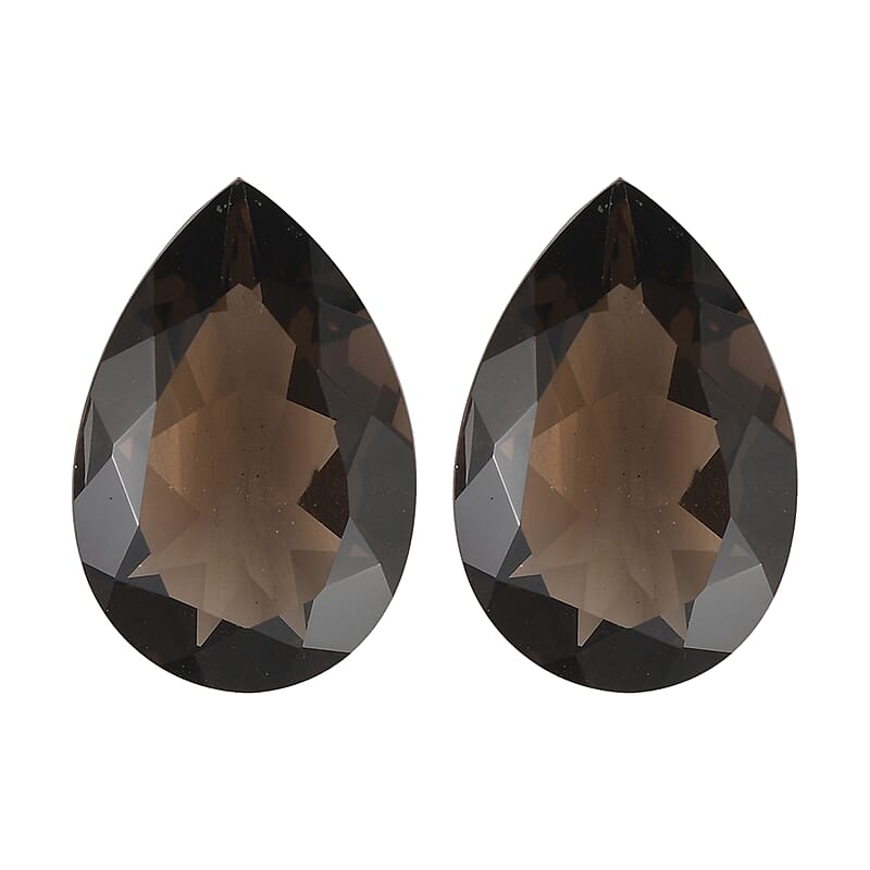 Set of 2 AA Brazilian Smoky Quartz (Pear 18x12 mm) 17.30 ctw Loose gemstone