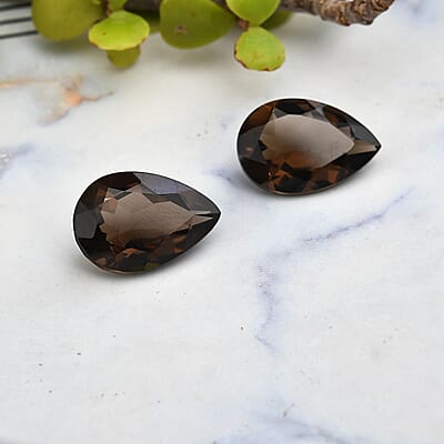 Set of 2 AA Brazilian Smoky Quartz (Pear 18x12 mm) 17.30 ctw Loose gemstone