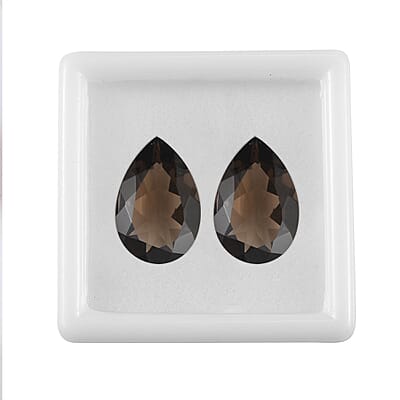 Set of 2 AA Brazilian Smoky Quartz (Pear 18x12 mm) 17.30 ctw Loose gemstone