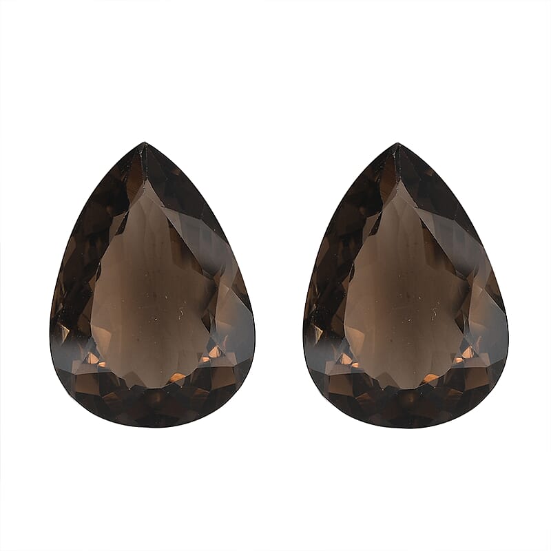 Set of 2 Brazilian Smoky Quartz (Pear 18x13 mm) 16.87 ctw