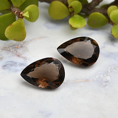 Set of 2 Brazilian Smoky Quartz (Pear 18x13 mm) 16.87 ctw