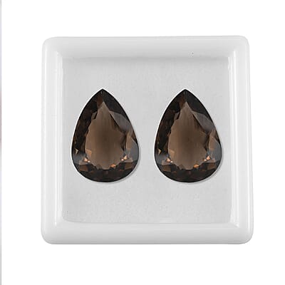 Set of 2 Brazilian Smoky Quartz (Pear 18x13 mm) 16.87 ctw