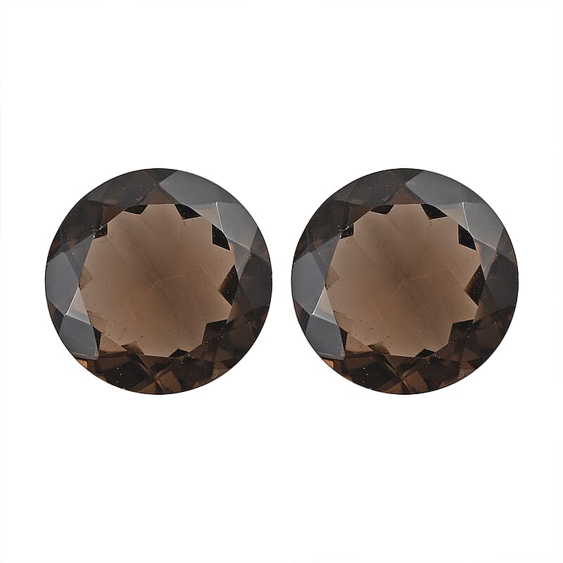 Set of 2 Brazilian Smoky Quartz (Rnd 14 mm) 14.82 ctw