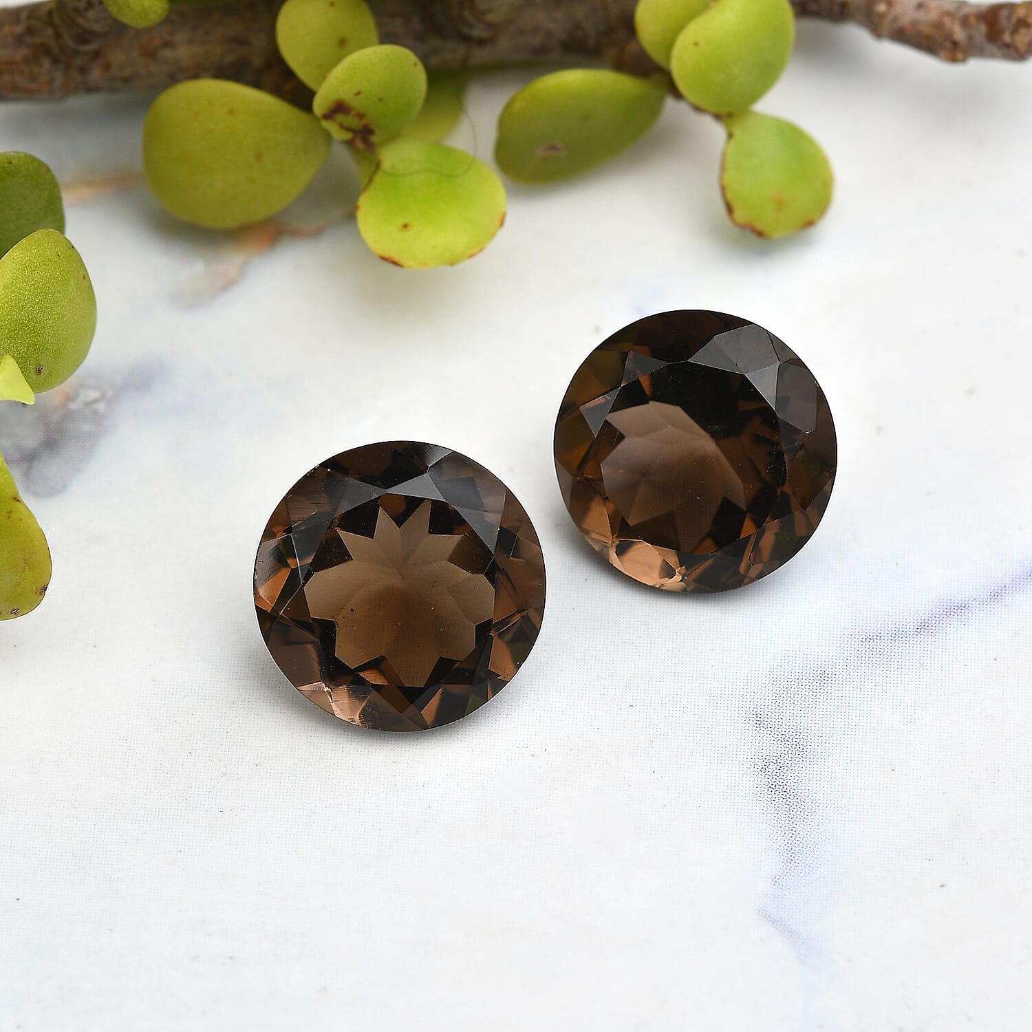 Set of 2 AA Brazilian Smoky Quartz (Rnd 14 mm) 14.70 ctw