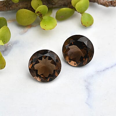 Set of 2 AA Brazilian Smoky Quartz (Rnd 14 mm) 14.70 ctw