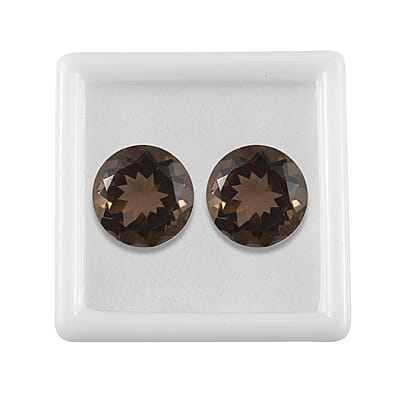 Set of 2 AA Brazilian Smoky Quartz (Rnd 14 mm) 14.70 ctw