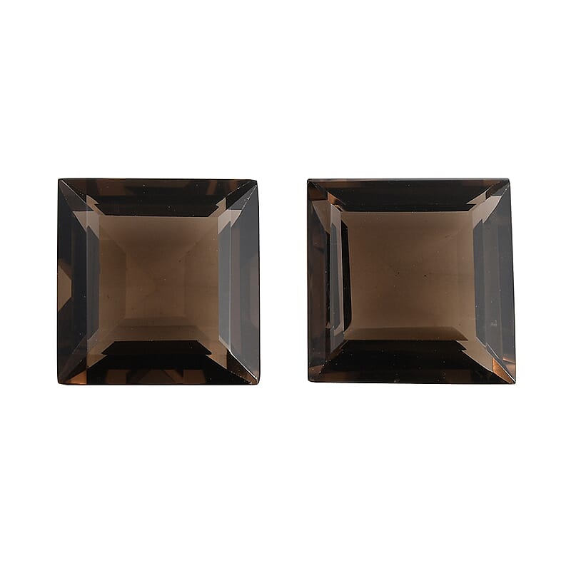 Set of 2 Brazilian Smoky Quartz (Sqr 12 mm) 12.90 ctw
