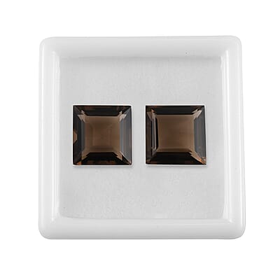Set of 2 Brazilian Smoky Quartz (Sqr 12 mm) 12.90 ctw
