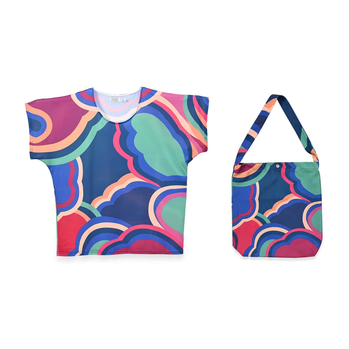 Tamsy Colorful Cloud Knit Shirt with Canvas Bag - One Size Plus image number 0