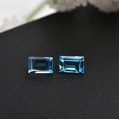 Set of 2 Swiss Blue Topaz (Bgt 6x4 mm) 1.44 ctw