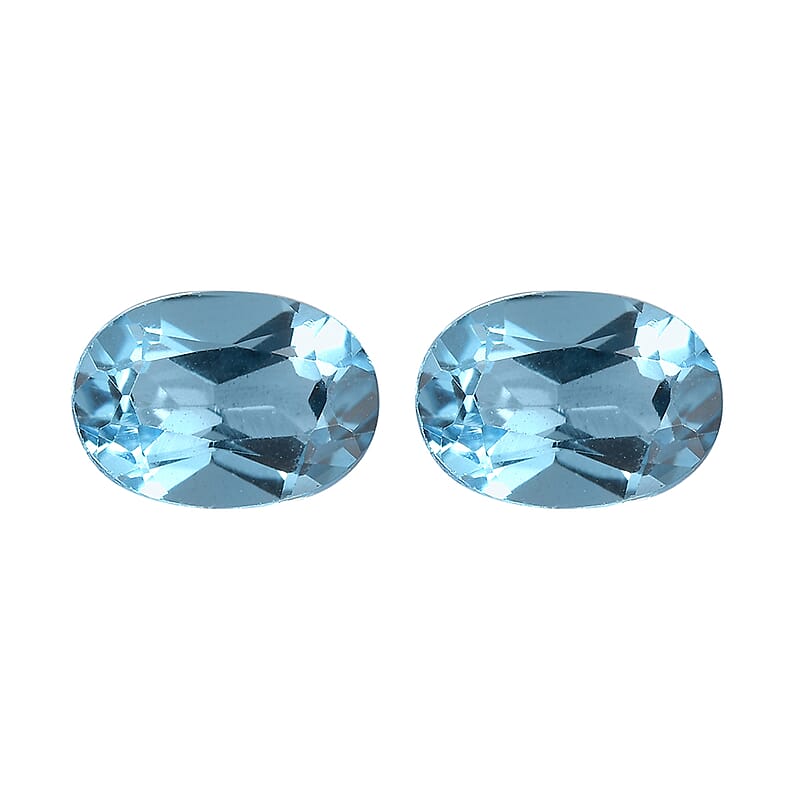 Set of 2 Swiss Blue Topaz (Oval 7x5 mm) 1.72 ctw Loose gemstone