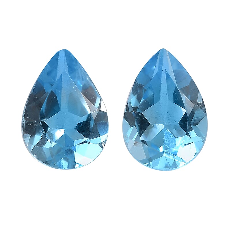 Set of 2 AA Swiss Blue Topaz (Pear 7x5 mm) 1.41 ctw Loose Gemstone