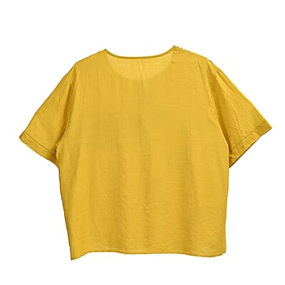 Yellow Square Pattern Round Neck Top - One Size Fits Most